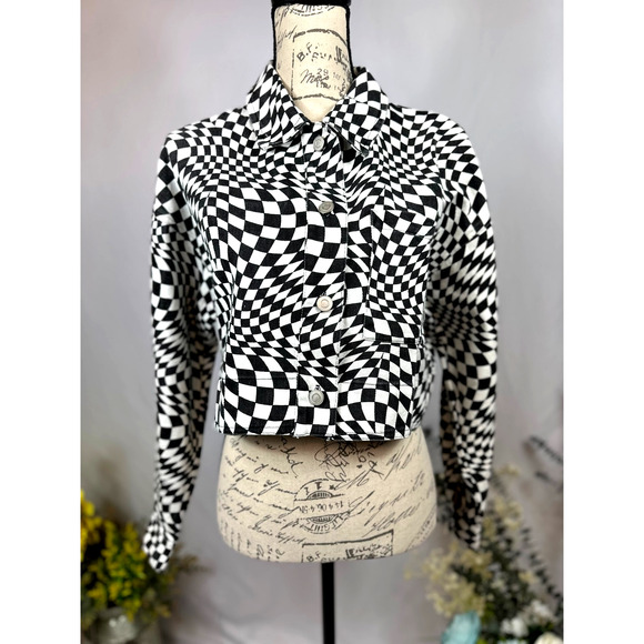Elodie Cropped Psychedelic Mesmerizing Jacket Black & White M - Picture 1 of 11